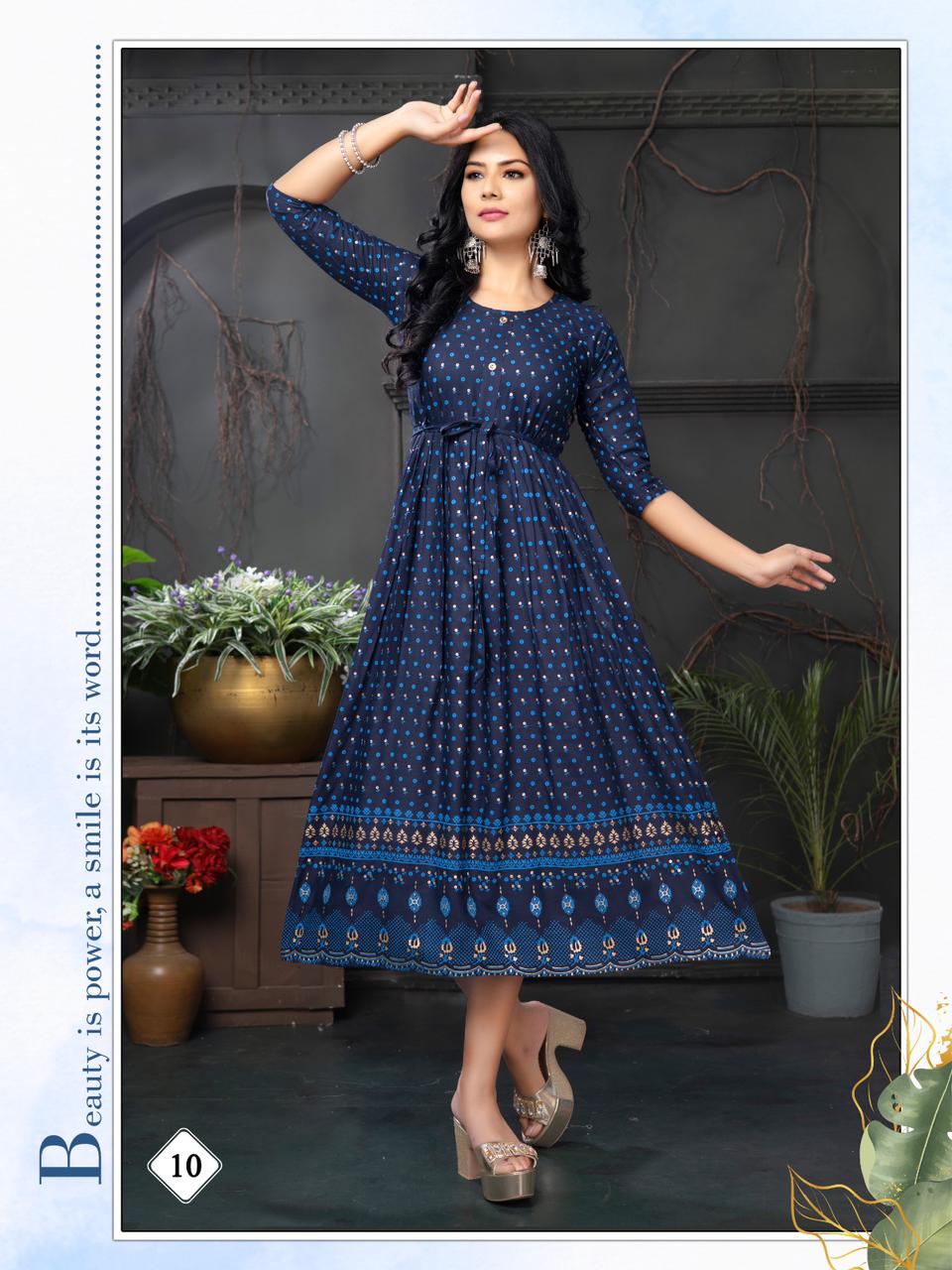 Golden Malini Printed Anarkali Kurtis Catalog
